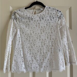 Diane Von Furstenberg White Floral Lace Long-Sleeve Top